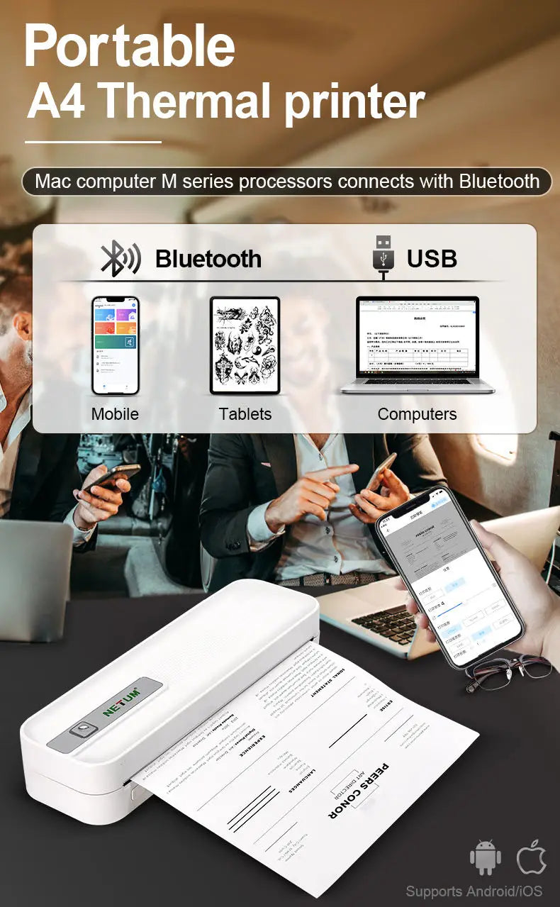 Portable Wireless Thermal Printer, XL-P801 Bluetooth Inkless Printer for Phone & PC,Prints 2.2”–8.3”,Travel Printer for Home