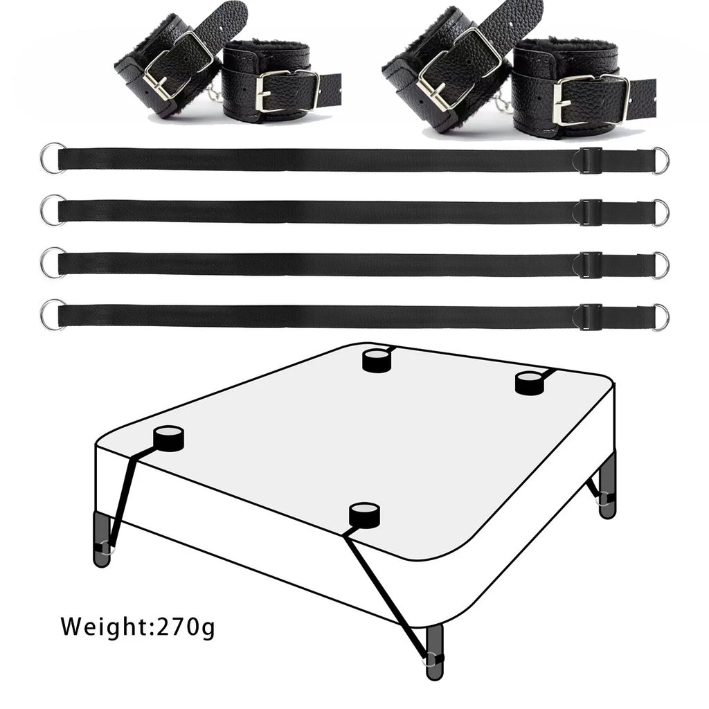 Full-Bed Restraint Strap System with Wrist & Ankle Cuffs