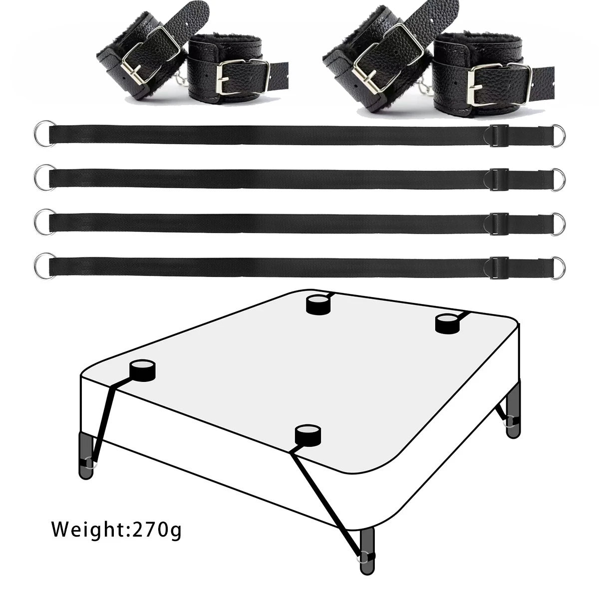 Full-Bed Restraint Strap System with Wrist & Ankle Cuffs