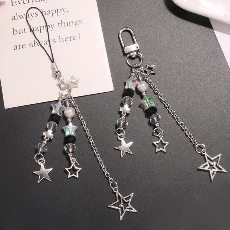 Goth Y2K Star & Pearl Beaded Phone Charm