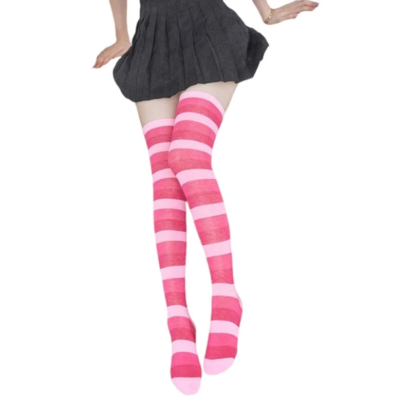 Women Thigh High Over The Knee Socks For Lady Black White Striped Hosiery Long Polyester Stockings Knitted Warm Socks