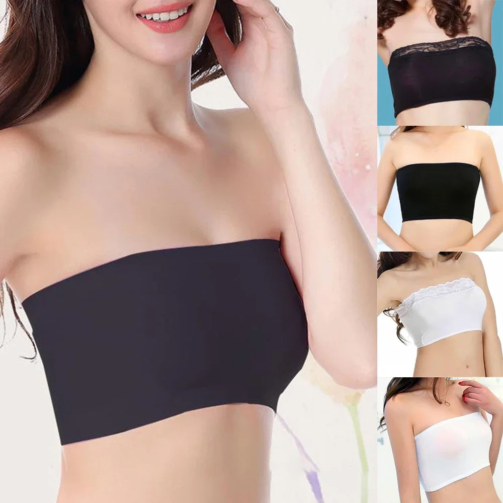 Women Lady Tube Top Bra Bandeau Underwear Sexy Wrapped Chest Strapless Lstry Girls Breathable Stretch Layer Seamless Crop Tops