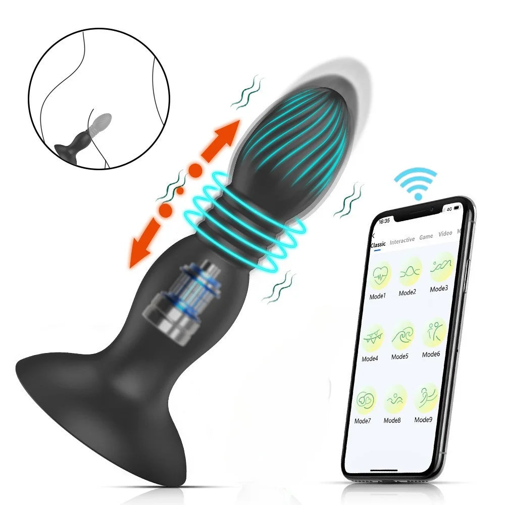 Remote-Control Thrusting Vibrating Anal Plug with Suction Base