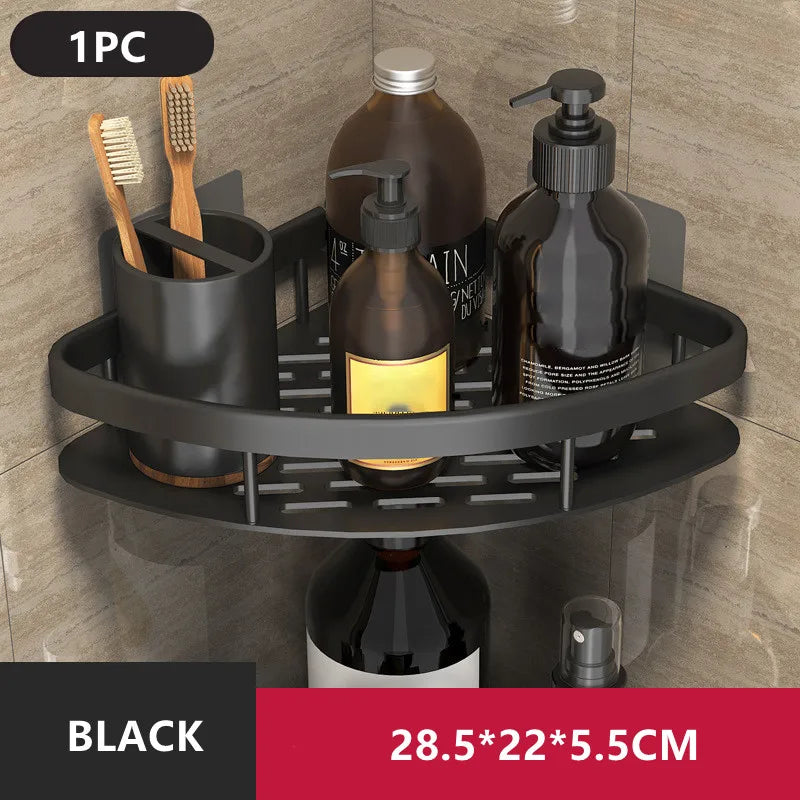Aluminum Corner Shower & Makeup Storage Shelf