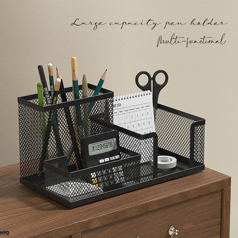 3-Compartment Black Mesh Desk Organizer