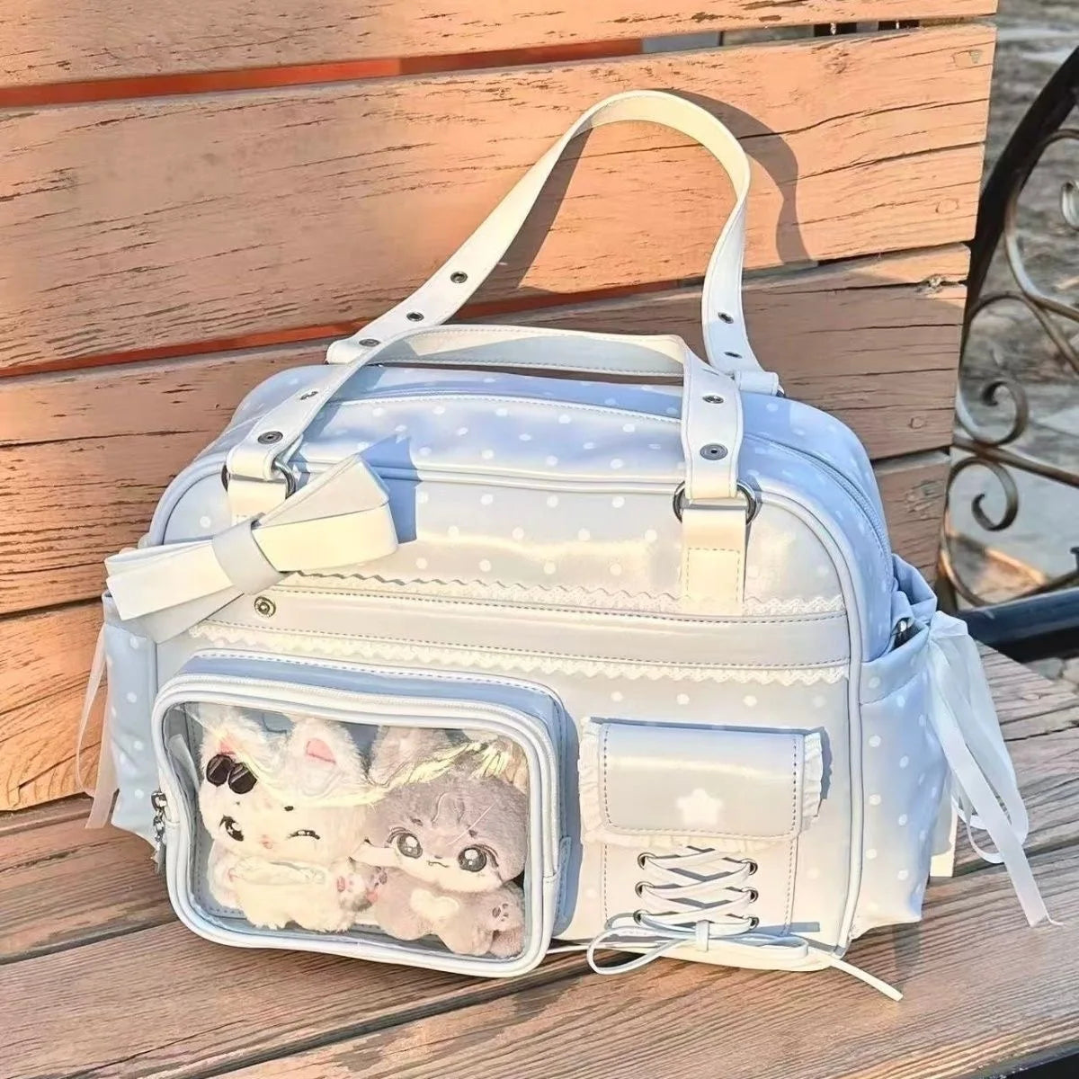 Color Block Polka Dot Transparent Ita Bag