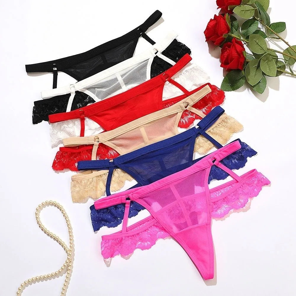 Lingerie Thin Strap Lace Panties Thong Hollow Underwear for Women Transparent Low Waist Mesh Lace Briefs Comfortable