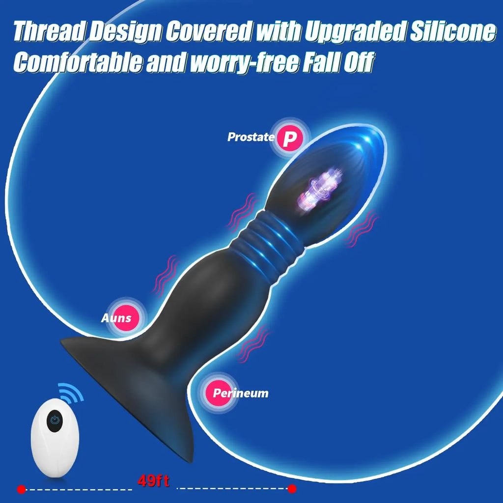Remote-Control Thrusting Vibrating Anal Plug with Suction Base