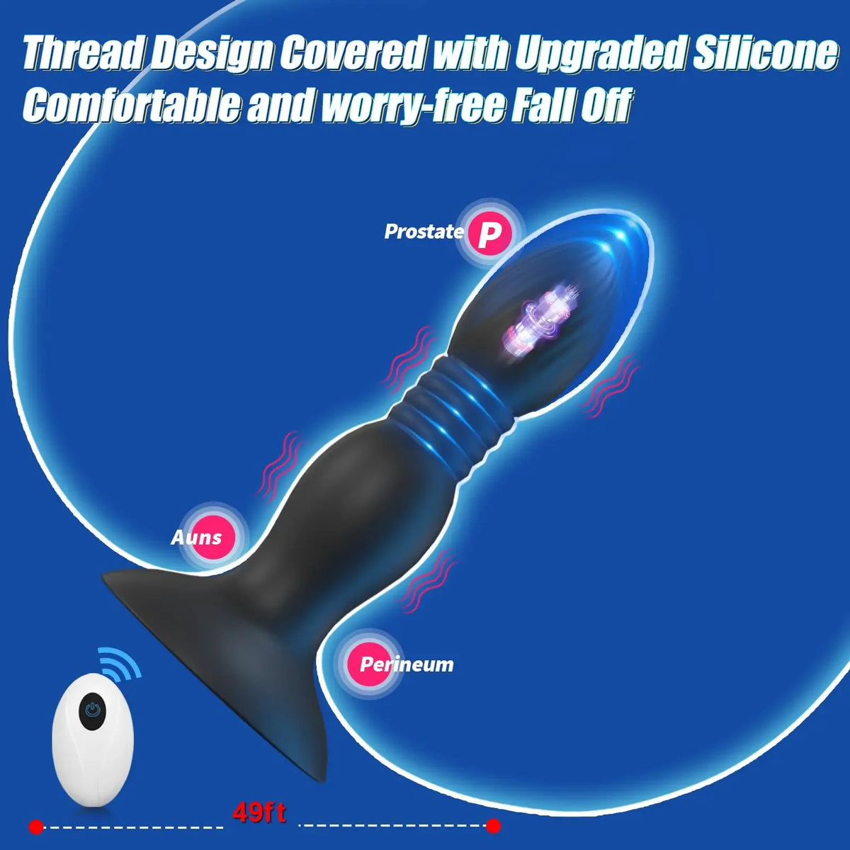Remote-Control Thrusting Vibrating Anal Plug with Suction Base