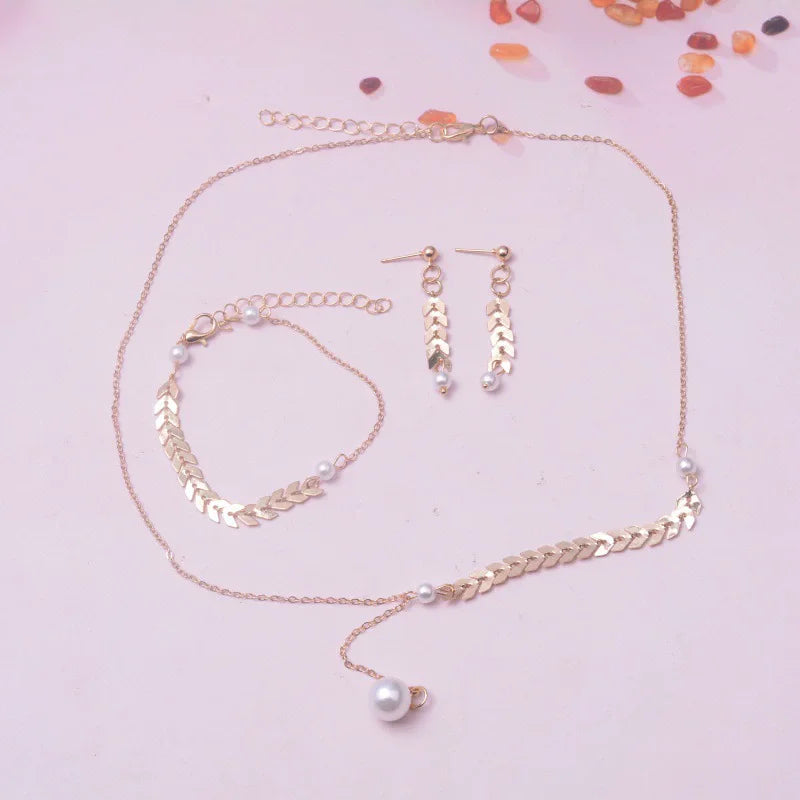 Personality Necklace/Bracelet/Earrings Jewelry Sets for Women Fashion Golden Wheat Ear Chain Charms Wedding Party Jewelry Gifts