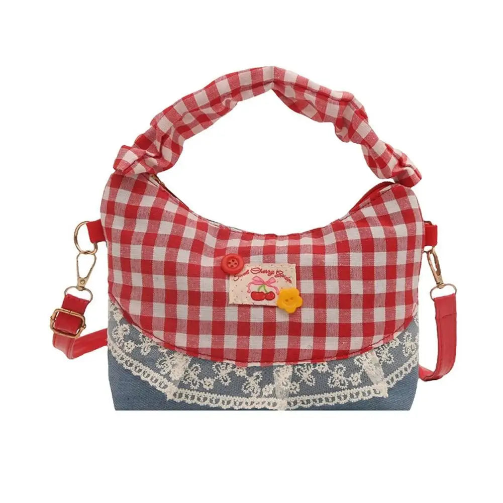 Lace Plaid Bow Shoulder Bag