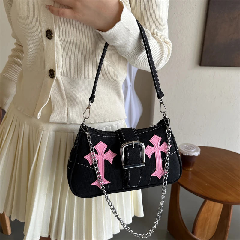 Y2K Chain Canvas Shoulder Bag