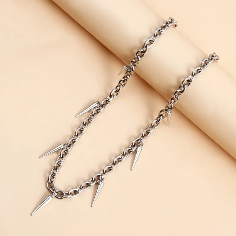 New Punk Silver Spiked Choker Necklace, Hip-Hop Rock Metal Style, Fashionable Jewelry For Both Men And Women.