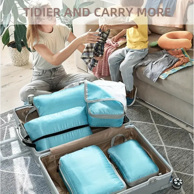 Compression Packing Cube Set with Zippered Storage Bags