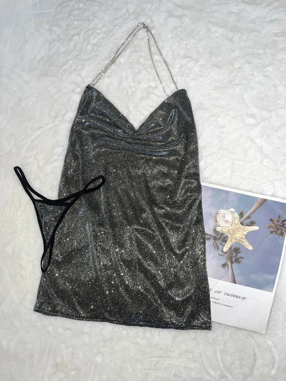 Sexy Lingerie Sexy Deep V Thin Sparkling Lace Up Hanging Neck Pleated Secretary Bag Buttocks Dress Elegant Charming Sweet TDSY