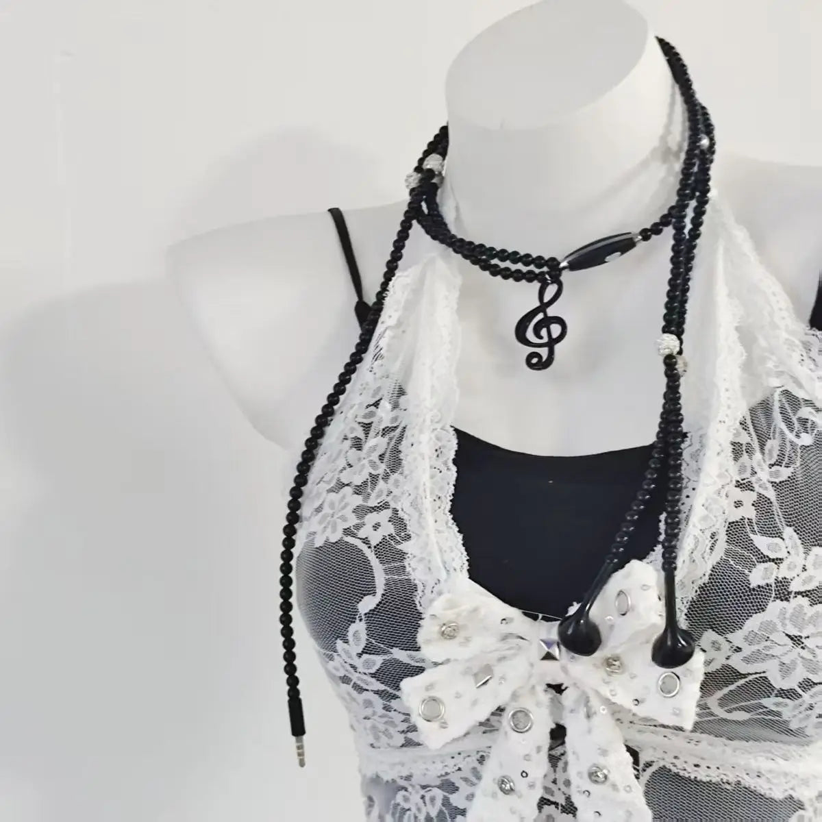 Kawaii Music Note Bead Necklace with Earphone Charm