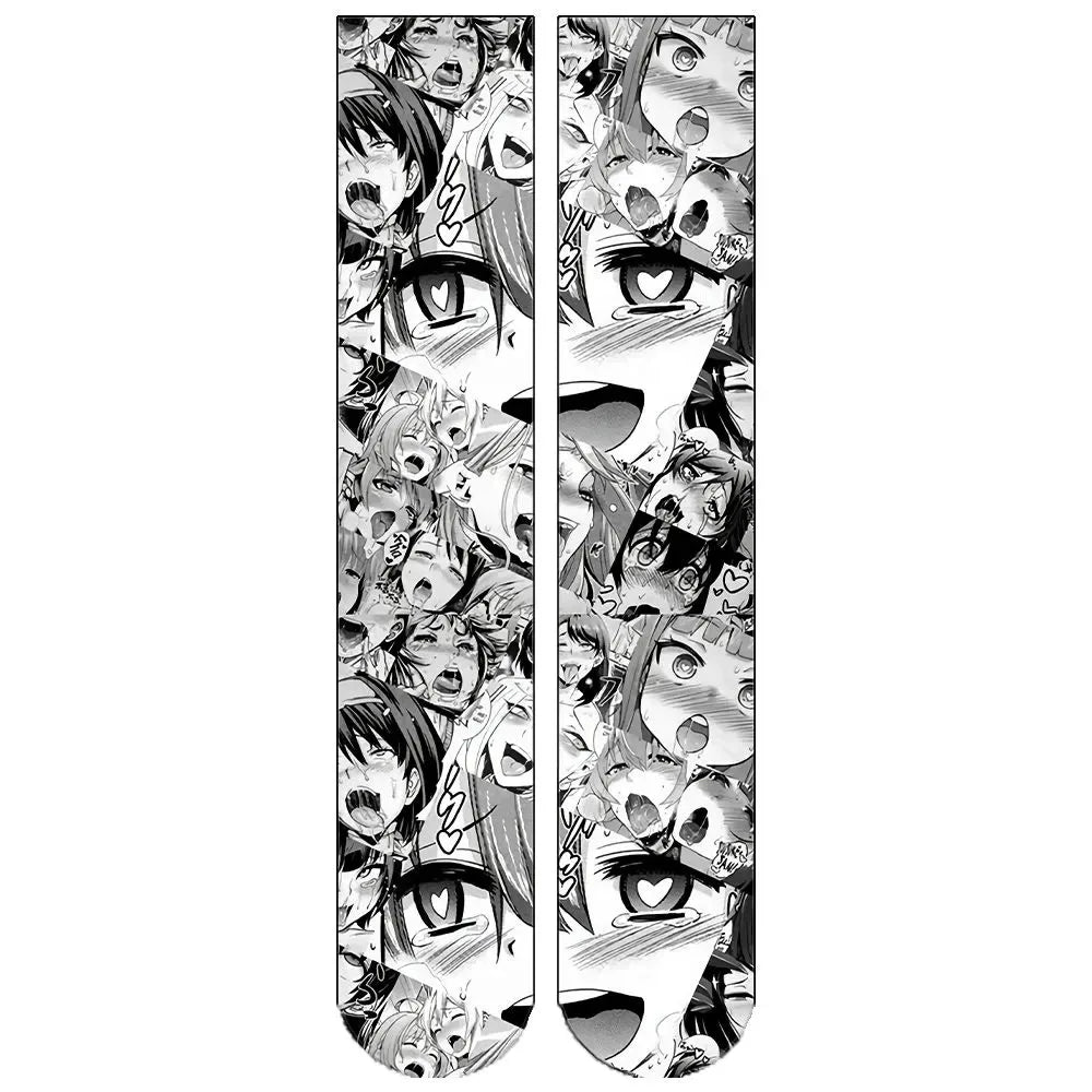 Ahegao Meme Anime Face Print Cute Kawaii Thigh High Socks Over Knee Soft Elastic Velvet Lolita Cosplay Socks Gift For Anime Fans
