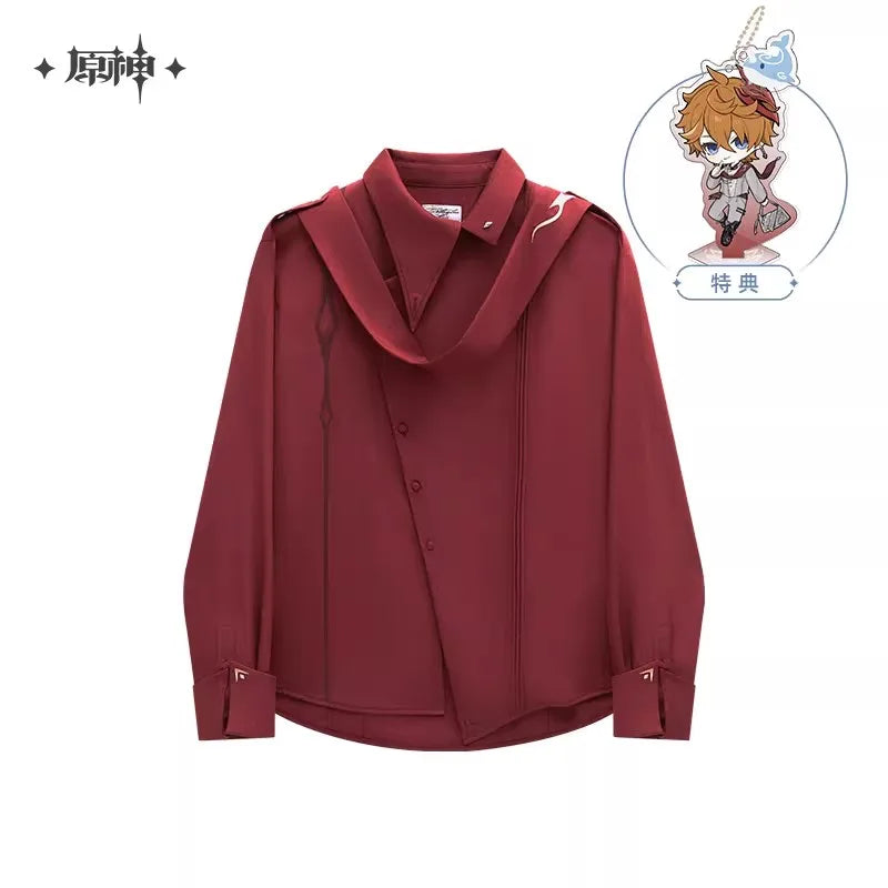 [Genuine] miHoYo Game Tartaglia Shirt Genshin Impact Tartaglia Theme Ribbon Long Sleeved Shirt Clothing Coat Cosplay Xmas Gifts