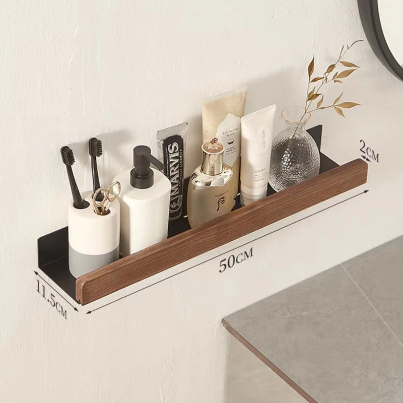 Wall-Mounted Solid Wood Corner Shower Shelf