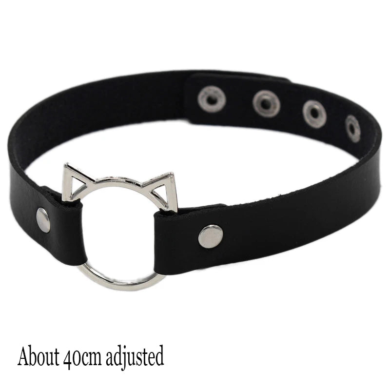 Choker Collar Necklace Woman Black Punk Sexy PU Leather Heart Lock Key Spike Chocker Gothic Cosplay Accessories Party Jewelry