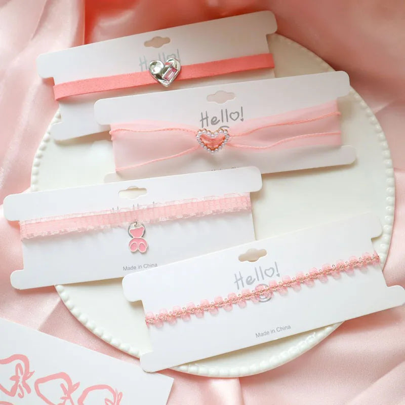 Pink Star, Bow & Bear Lace Choker Necklace