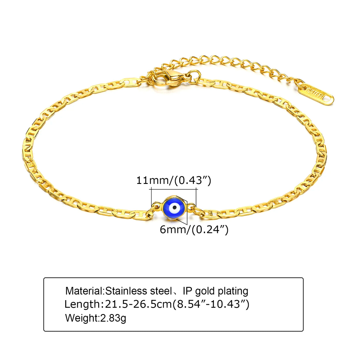 Unisex Evil Eye Stainless Steel Mariner-Link Anklet