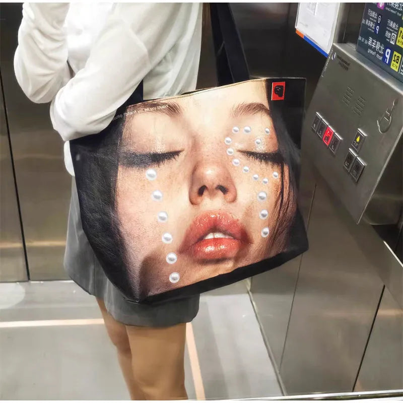 Portrait Print Large Tote Bag