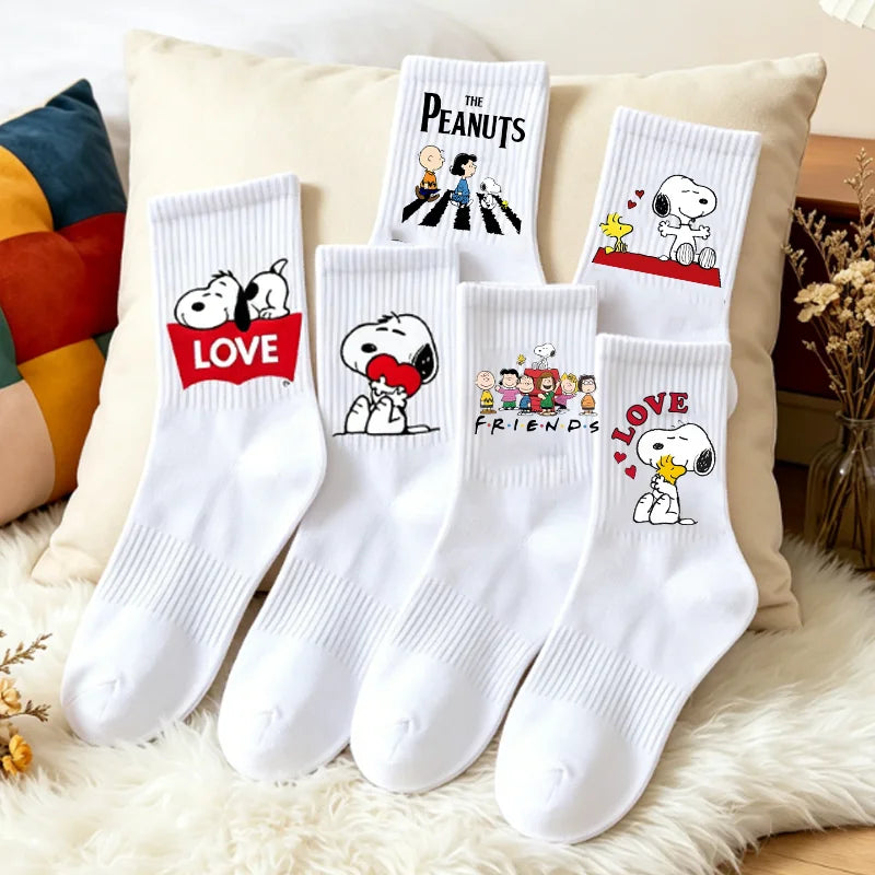 Snoopys Socks Cute Cartoon Anime Print Crew Socks Unisex All Season Breathable Soft Casual Sport Daily Wear Long Stockings Gift