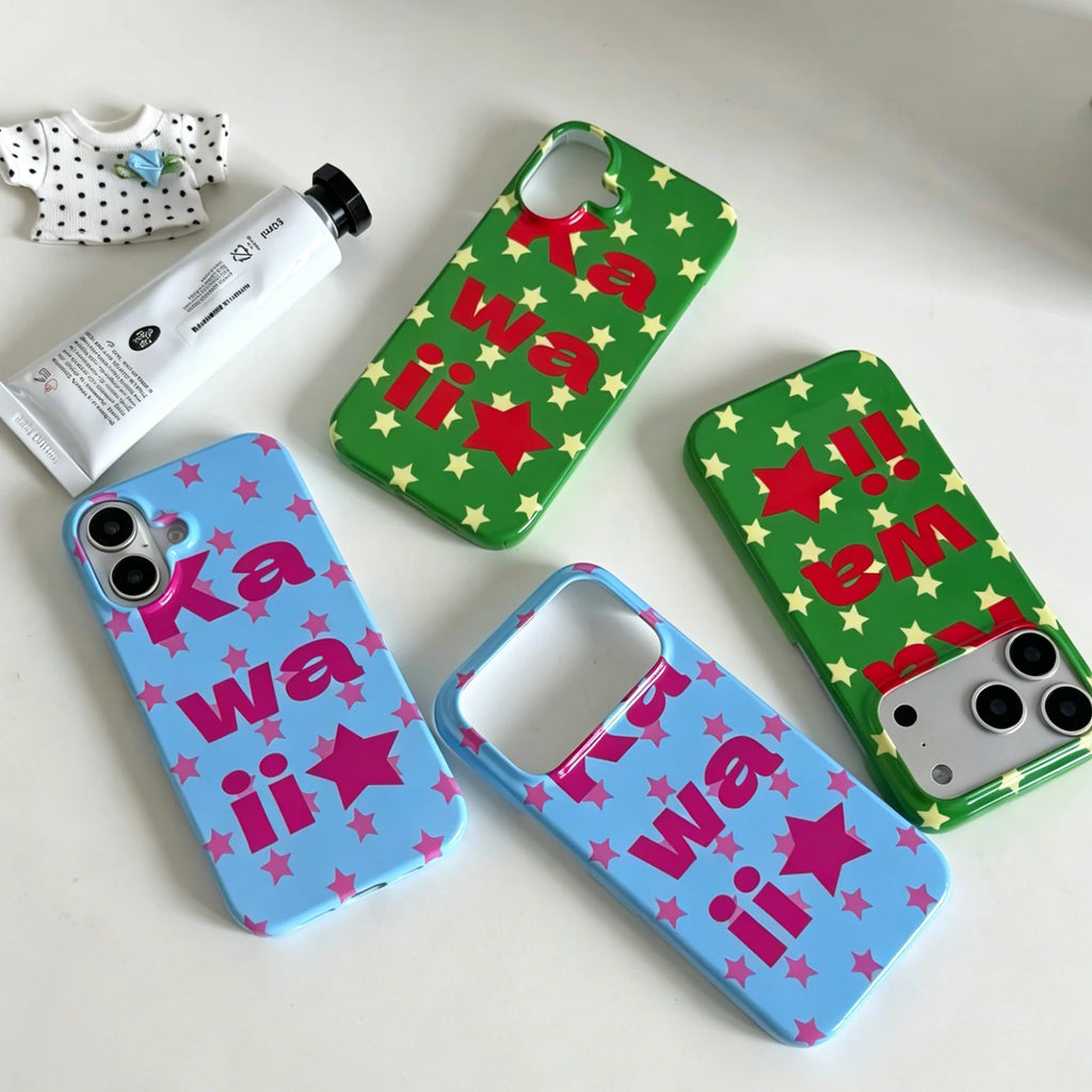 Kawaii Japanese Girl Star Polka Dot Element Phone Case For iPhone 17 AIR 16 15 14 13 12 11 PRO MAX 7 8 PLUS Dustproof Cover