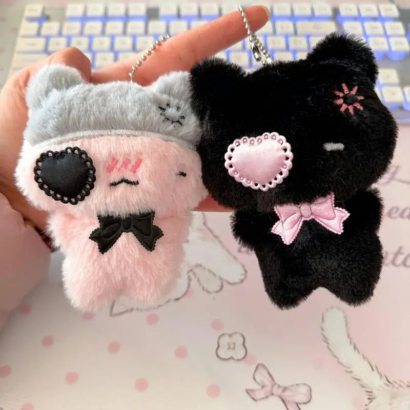 Plush Black & Pink Cat Bag Charm Keychain