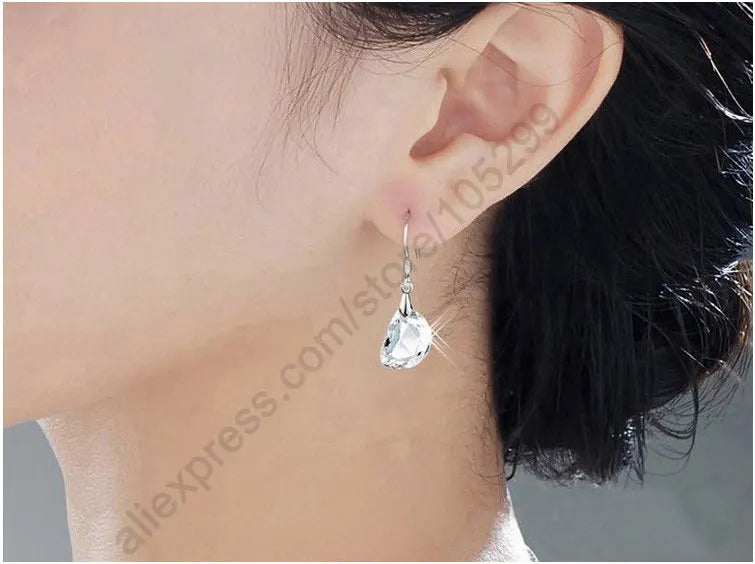 One Jewely Sets White Crystal Wedding Engagement 925 Sterling Silver Earring Pendant Necklace Women Party Gift