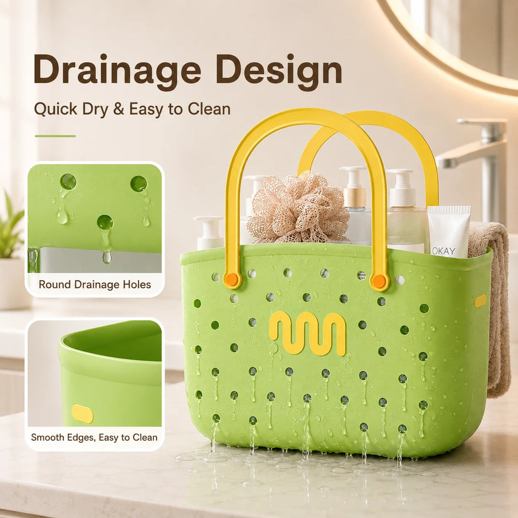 Bathroom Shower Caddy Storage Basket with Handle Large Capacity Drainage Organizer Plastic Bath Tote for Shampoo Cosmetics Home