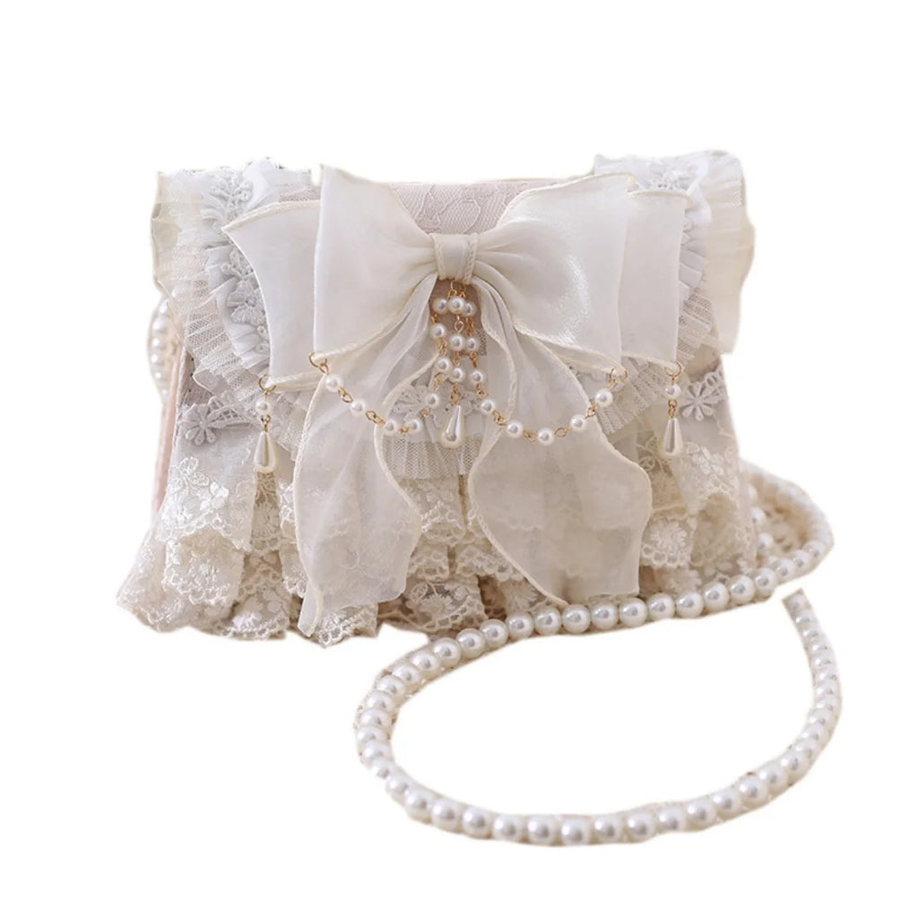 Lolita Pink Bow Pearl Crossbody Bag