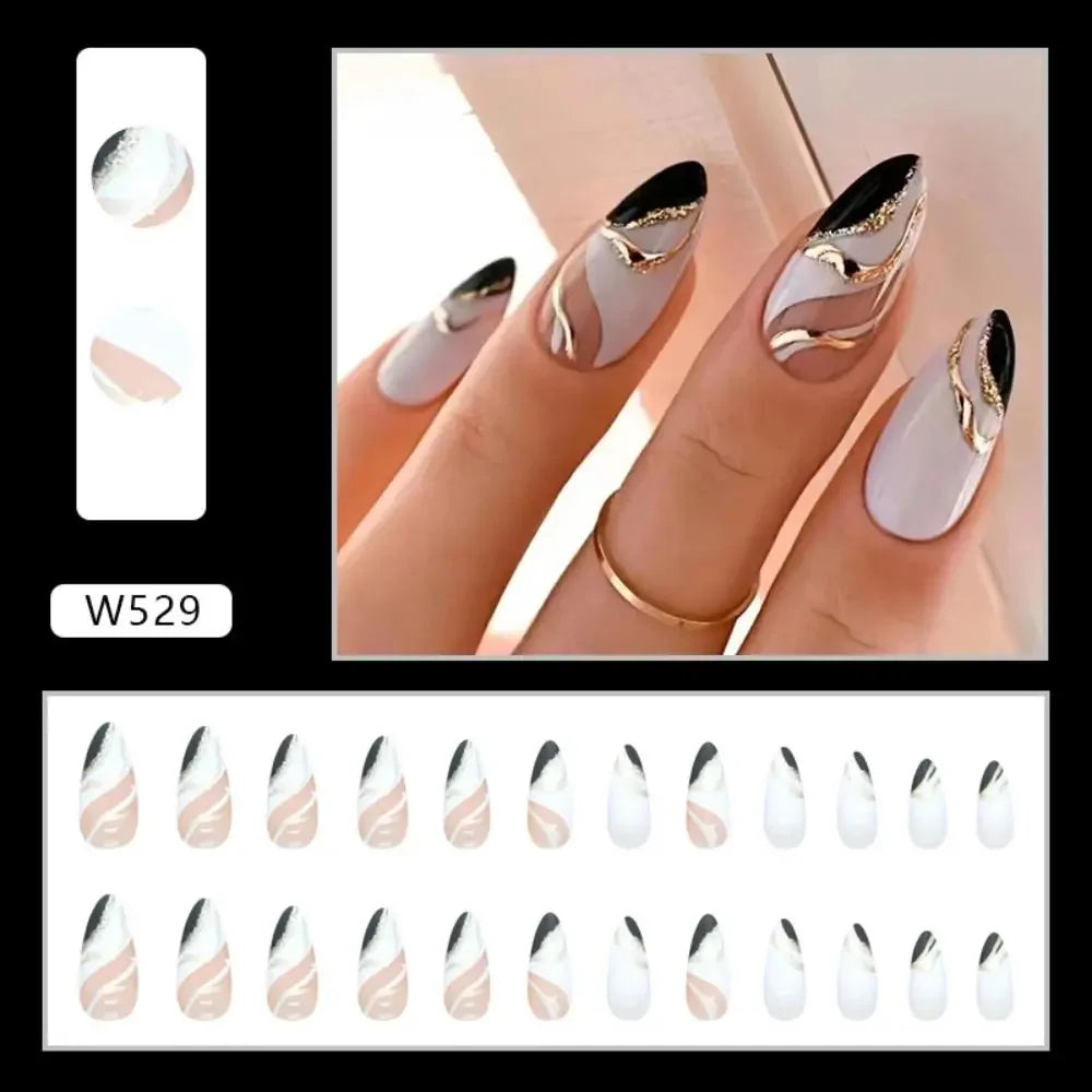 French Almond Colorblock Stripe Press-On Nails