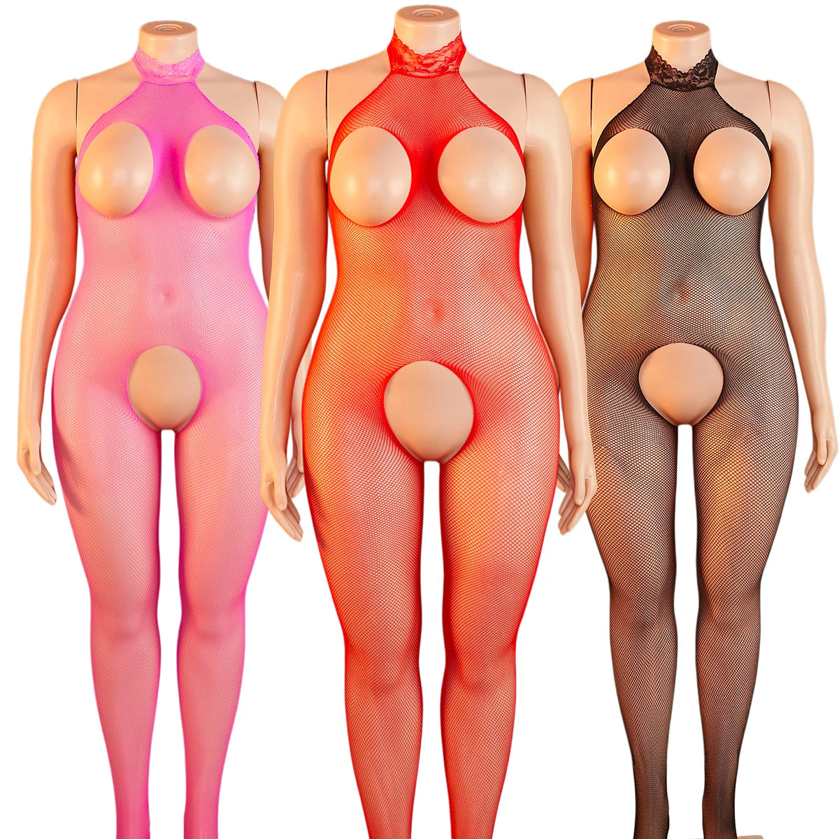 Lingerie For Women Plus Size Sexy Crotchless Fishnet Bodysuit Tights See Through Open Bust Mesh Body Stockings Exotic Sleepwear