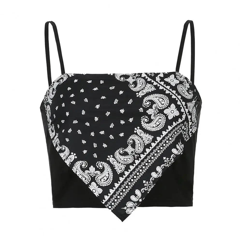Women's Printed Backless Spaghetti-Strap Crop Top