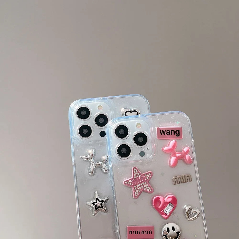 3D Heart & Star Glitter Phone Case for iPhone