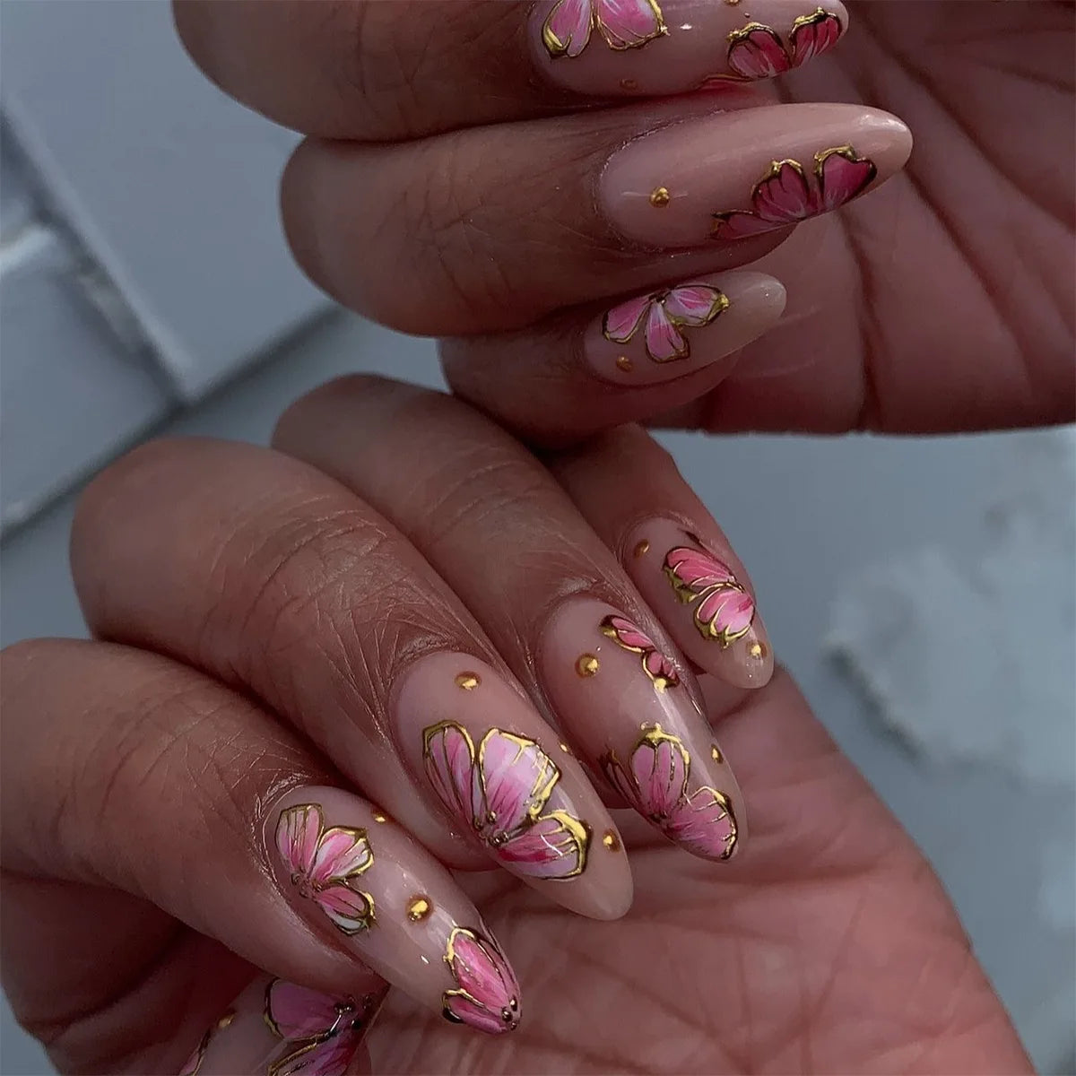 Red Star French Almond Press-On Nails