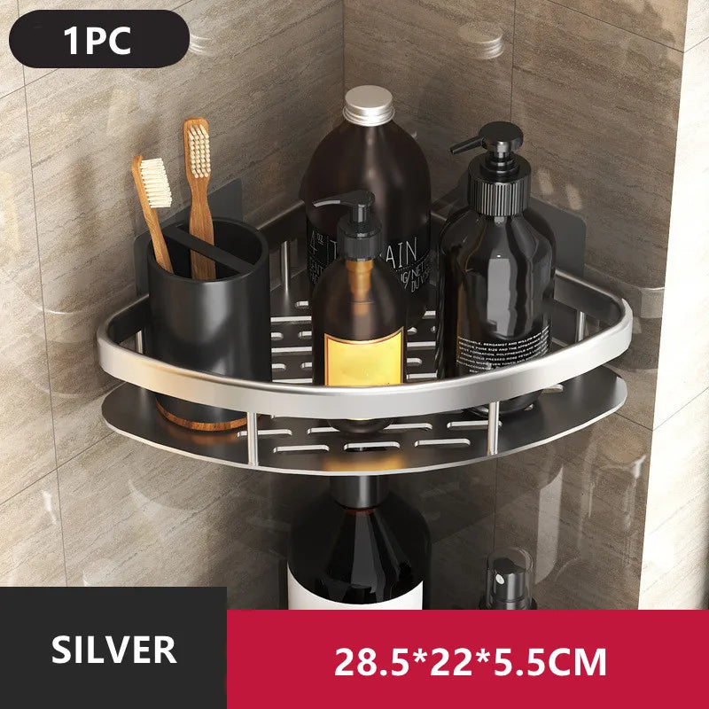 Aluminum Corner Shower & Makeup Storage Shelf