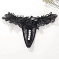 Sexy Panties for Hot Sex Women's Massage Bead Bow Chain Thong Soft Lace Crothless Lingerie Tie Low Waist Hollow G-string Thongs