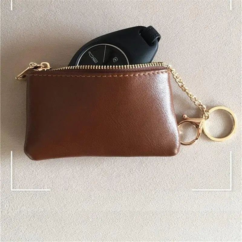 PU Leather Mini Coin Purse With Gold Keychain And Smooth Zipper Perfect For Daily Use Carrying Cards Cash Keys Small Items