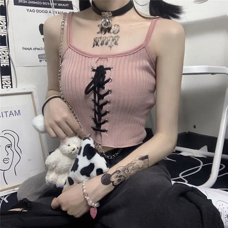 White Knitted Y2K Backless Camisole Crop Top