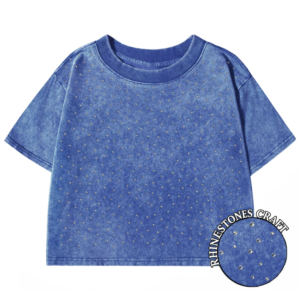 100% Cotton Washed O-Neck Crop T-Shirt
