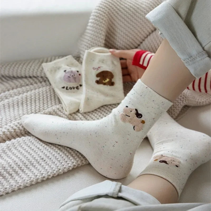 Cartoon Dog Print Kawaii Cute Women Socks Korean Fashion Women Socks Casual Harajuku Ins Streetwears Cotton Long Socks Wholesale
