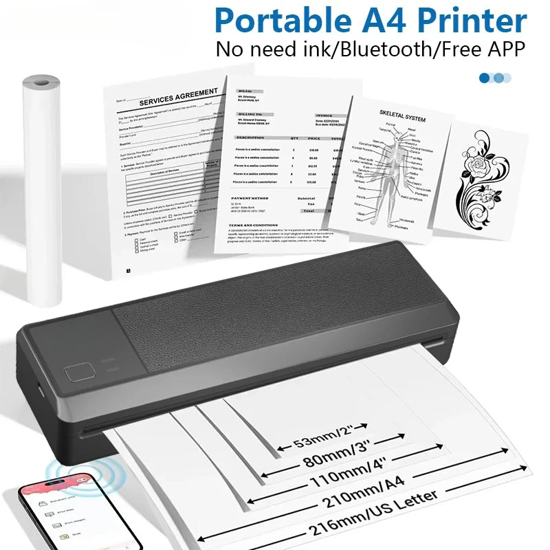 Wireless Portable Bluetooth Thermal Printer Inkless for 8.5 X 11 US Letter Mobile Printing for Phone Laptop Home Office Use