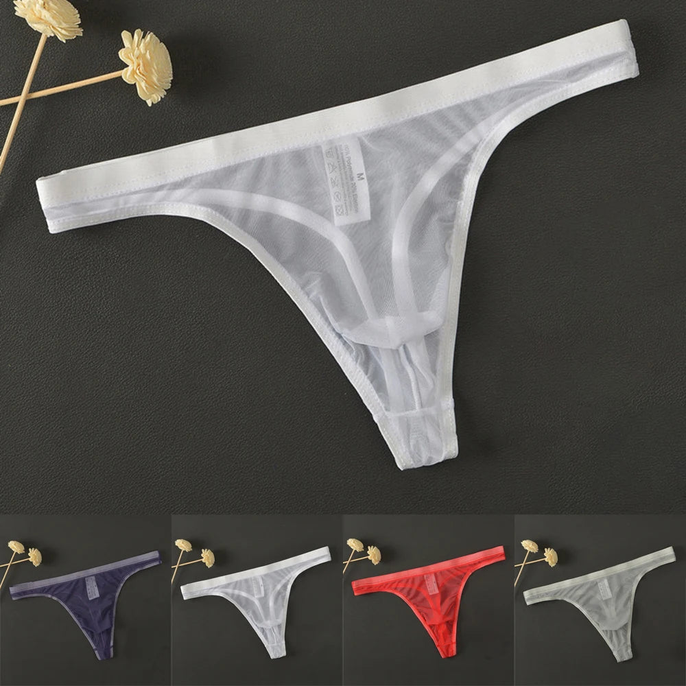 Lingerie Men Lingerie Thongs Low Rise Underpants Men Mesh Pants See-Through Sexy Sheer T Back Breathable T-Back
