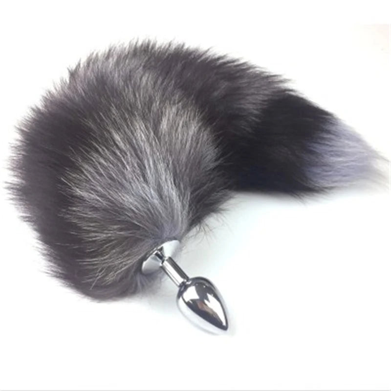 Black Wolf Fox Tail Stainless Steel Anal Plug