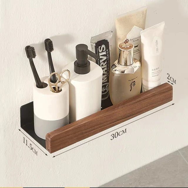 No-Drill Solid Wood Corner Shower Shelf
