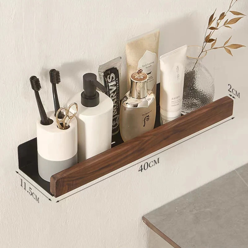 Wall-Mounted Solid Wood Corner Shower Shelf