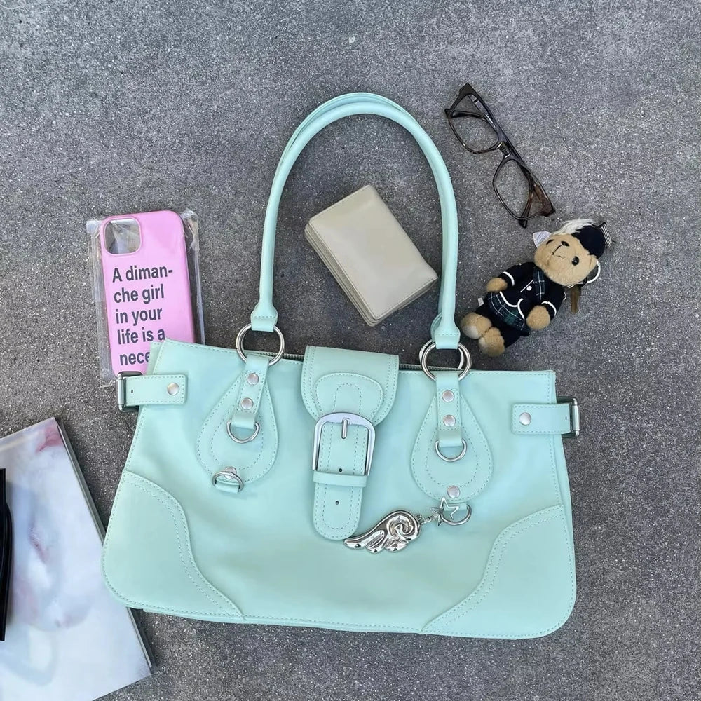 Vintage Mint Green Buckle Shoulder Bag